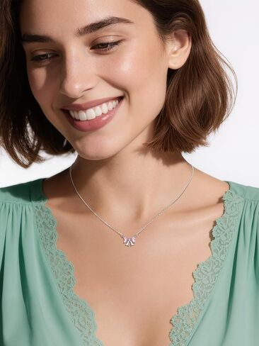 ChicSilver Bow Birthstone Necklace, 925 Sterling Silver Pendant Necklaces for Women, Hypoallergenic Silver Choker with 16 inch Rolo Chain, 12 Months Jewelry for Valentines Mothers Day Christmas in Saudi Arabia