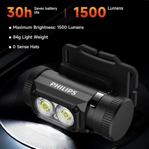 Philips SFL3255 LED Headlamp Rechargeable,1500 Lumens Super Bright Aluminium Magnetic Attraction Head Light Flashlight,Adults-Camping Accessories Gear,5 Modes for Outdoor Setting,USB Cable Included in Saudi Arabia