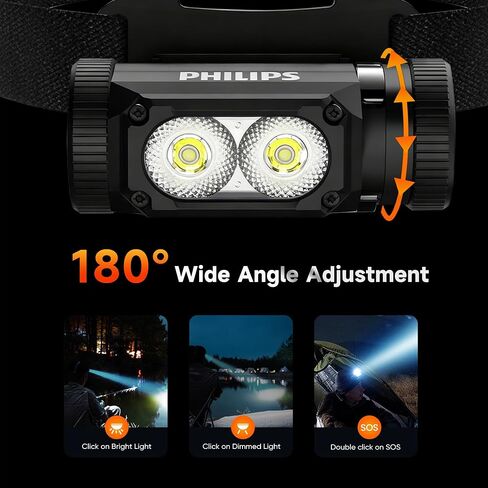 Philips SFL3255 LED Headlamp Rechargeable,1500 Lumens Super Bright Aluminium Magnetic Attraction Head Light Flashlight,Adults-Camping Accessories Gear,5 Modes for Outdoor Setting,USB Cable Included in Saudi Arabia