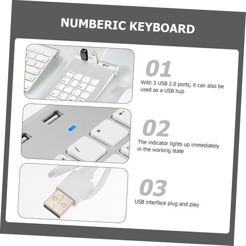لوحة مفاتيح رقمية ميكانيكية USB سلكية مفتاح Numpad مع منفذ USB Hub سبائك الزنك الفضي لأجهزة الكمبيوتر المحمول المكتبية المتوافقة مع Windows in Kuwait