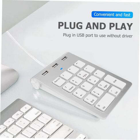 لوحة مفاتيح رقمية ميكانيكية USB سلكية مفتاح Numpad مع منفذ USB Hub سبائك الزنك الفضي لأجهزة الكمبيوتر المحمول المكتبية المتوافقة مع Windows in Kuwait