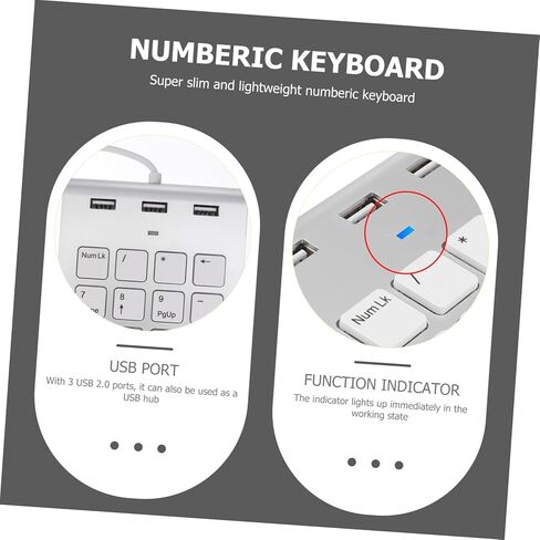 لوحة مفاتيح رقمية ميكانيكية USB سلكية مفتاح Numpad مع منفذ USB Hub سبائك الزنك الفضي لأجهزة الكمبيوتر المحمول المكتبية المتوافقة مع Windows in Kuwait