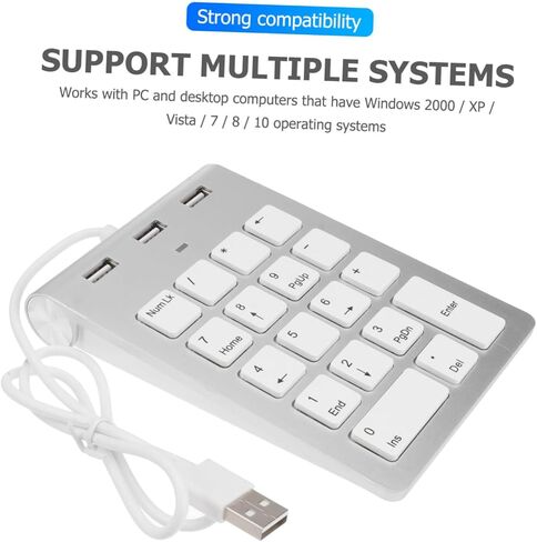 لوحة مفاتيح رقمية ميكانيكية USB سلكية مفتاح Numpad مع منفذ USB Hub سبائك الزنك الفضي لأجهزة الكمبيوتر المحمول المكتبية المتوافقة مع Windows in Kuwait