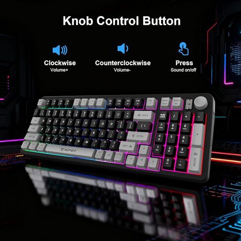 NPET Gaming Keyboard and Mouse Wireless with Tri-Mode, 98 Keys RGB Keyboard with Knob and 2400 DPI Gaming Mouse, 12 Multimedia Keys for Wins, PC, Computer, Ideal for Gamer in Saudi Arabia