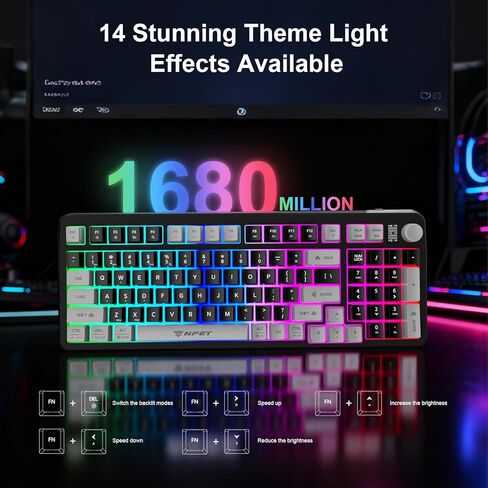 NPET Gaming Keyboard and Mouse Wireless with Tri-Mode, 98 Keys RGB Keyboard with Knob and 2400 DPI Gaming Mouse, 12 Multimedia Keys for Wins, PC, Computer, Ideal for Gamer in Saudi Arabia