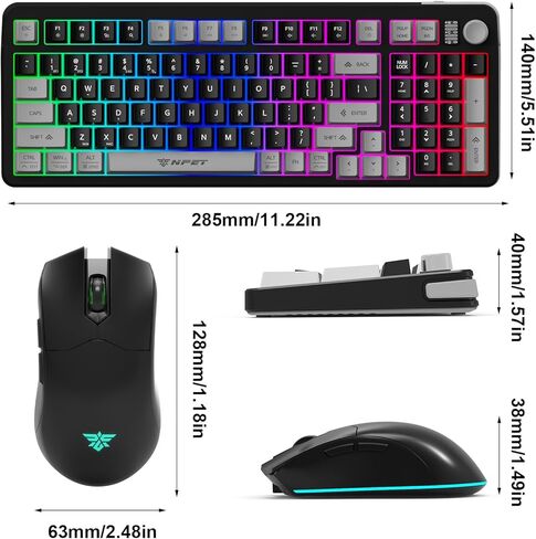 NPET Gaming Keyboard and Mouse Wireless with Tri-Mode, 98 Keys RGB Keyboard with Knob and 2400 DPI Gaming Mouse, 12 Multimedia Keys for Wins, PC, Computer, Ideal for Gamer in Saudi Arabia