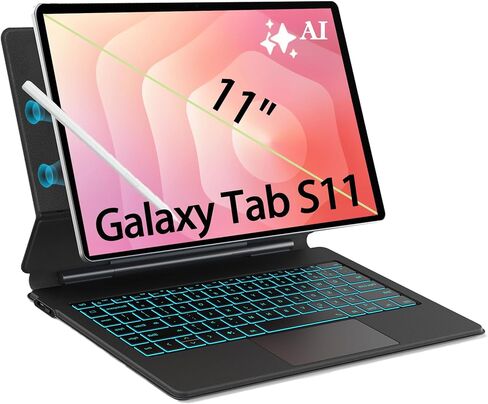 for Samsung Galaxy Tab S11 Keyboard Case 11'' Magic-Style Cantilever Magnetic Levitating Stand, 3-Level 7-Color Backlit, PC-Like Experience with AI Key, Book Cover Keyboard with Trackpad in Saudi Arabia