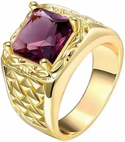 10K Gold 2.0 CT Amethyst Signet Ring للرجال 10K REAL MODEL GOLD GOLD NATIONAL PURPLE PURPLE RING RING FOR MEN GEMSTONE RING MANS FOR ANSTINGERIALS DAY 4.5-16 in Kuwait