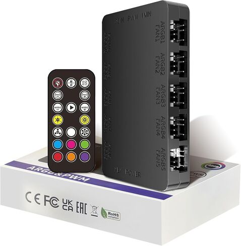 محور مروحة 2 في 1 ARGB PWM مع وحدة تحكم، 10 منافذ مروحة PWM 4 × 10، منافذ ARGB 10 × 5 فولت 3 دبابيس، قاعدة مغناطيسية وطاقة SATA - إجمالي 20 منفذًا in Kuwait