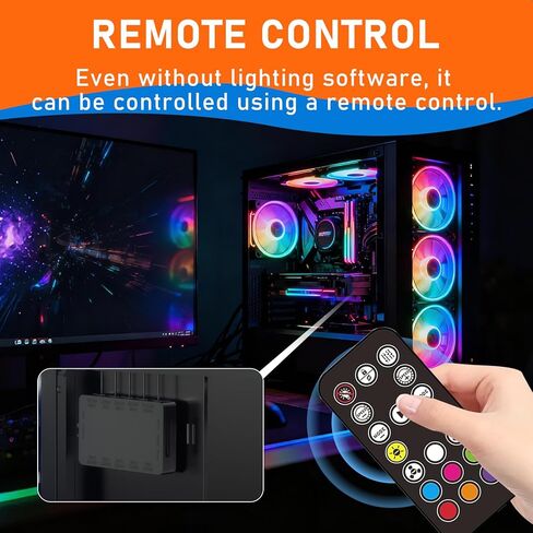 محور مروحة 2 في 1 ARGB PWM مع وحدة تحكم، 10 منافذ مروحة PWM 4 × 10، منافذ ARGB 10 × 5 فولت 3 دبابيس، قاعدة مغناطيسية وطاقة SATA - إجمالي 20 منفذًا in Kuwait