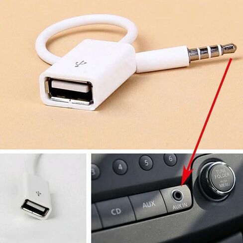 اكسسوارات السيارات البيضاء MP3 ذكر AUX مقبس توصيل الصوت إلى USB 2.0 أنثى محول كابل الحبل in Saudi Arabia
