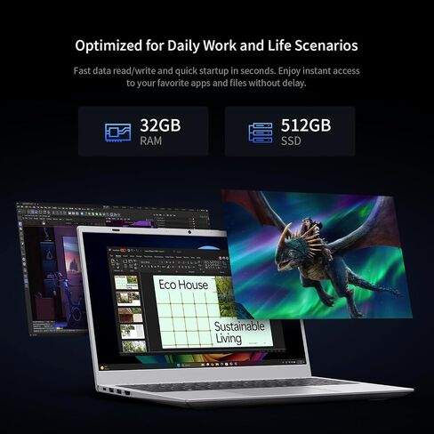 كمبيوتر محمول 15.6 IPS-FHD، ذاكرة وصول عشوائي 32 جيجابايت، 512 جيجابايت SSD 6500Y (حتى 3.4 جيجاهرتز)، كمبيوتر خفيف الوزن متعدد المنافذ للمنزل الطلابي WiFi 5 BT5.0 in Saudi Arabia