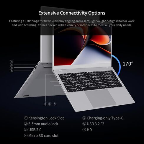 كمبيوتر محمول 15.6 IPS-FHD، ذاكرة وصول عشوائي 32 جيجابايت، 512 جيجابايت SSD 6500Y (حتى 3.4 جيجاهرتز)، كمبيوتر خفيف الوزن متعدد المنافذ للمنزل الطلابي WiFi 5 BT5.0 in Saudi Arabia