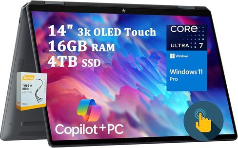 HP OmniBook Ultra Flip 2-in-1 Copilot+ AI PC Laptop | 14" 3k OLED Touch | Intel 8-core Ultra 9 288V (Up to 48 Tops) | 32GB RAM 2TB SSD | Fingerprint Backlit Keyboard Win11 Pro w/DLCA Accessory in Saudi Arabia