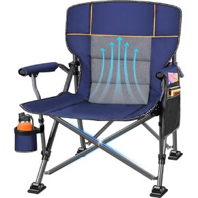 Jill Deaaa® Oversized Camping Chairs, Heavy Duty Support 450 LBS, Foldable Outdoor Chair with Padded Back & Arm, Folding Lawn Chairs with Side Pockets & Cup Holder for Outside, Fishing, Camp & Garden in Saudi Arabia