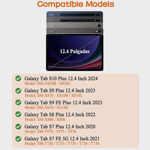 【الإنجليزية】 لوحة مفاتيح سحرية لجهاز Samsung Galaxy Tab S10+ Plus/S9+ Plus/S9 FE+ Plus/S8+ Plus/S7+ Plus/S7 FE مقاس 12.4 بوصة، حافظة لوحة مفاتيح مع حامل مغناطيسي، شاشة LCD، لوحة تتبع متعددة اللمس، إضاءة خلفية بـ 7 ألوان. أسود in Saudi Arabia