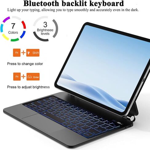 【الإنجليزية】 لوحة مفاتيح سحرية لجهاز Samsung Galaxy Tab S10+ Plus/S9+ Plus/S9 FE+ Plus/S8+ Plus/S7+ Plus/S7 FE مقاس 12.4 بوصة، حافظة لوحة مفاتيح مع حامل مغناطيسي، شاشة LCD، لوحة تتبع متعددة اللمس، إضاءة خلفية بـ 7 ألوان. أسود in Saudi Arabia