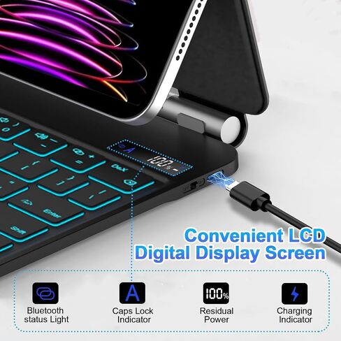 【الإنجليزية】 لوحة مفاتيح سحرية لجهاز Samsung Galaxy Tab S10+ Plus/S9+ Plus/S9 FE+ Plus/S8+ Plus/S7+ Plus/S7 FE مقاس 12.4 بوصة، حافظة لوحة مفاتيح مع حامل مغناطيسي، شاشة LCD، لوحة تتبع متعددة اللمس، إضاءة خلفية بـ 7 ألوان. أسود in Saudi Arabia