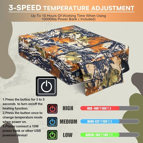 Heated Hunting Seat Cushion Pad Thermal Hunting Seat with 10000 mAh Power Bank Adjustable Temperature Hunting Hot Seat Cushion for Tree Stand,Bleacher,Sport Without Backrest in Saudi Arabia