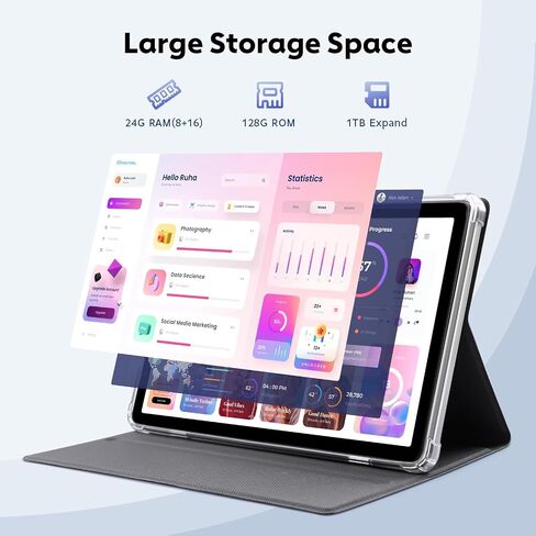 Android 15 Tablet 10 Inch Tablet, Octa-Core Tablets with keyboard, 24GB(8+16)RAM+128GB ROM+1TB, 1280x800 IPS Display, Widevine L1, GPS, 2.4G/5G WiFi, 5MP+8MP Camera, 6000mAh, Bluetooth 5.4, Gray in Saudi Arabia