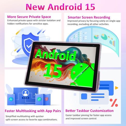 10 inch Android 15 Tablet, 8GB RAM 32GB ROM Powerful Quad-core CPU, 1280*800 Resolution Screen Tablet PC, 8MP Camera, 6000mAh Battery Computer, 2 in 1 Tablets with Keyboard, Case, Mouse, Stylus Laptop in Saudi Arabia