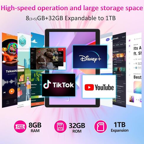10 inch Android 15 Tablet, 8GB RAM 32GB ROM Powerful Quad-core CPU, 1280*800 Resolution Screen Tablet PC, 8MP Camera, 6000mAh Battery Computer, 2 in 1 Tablets with Keyboard, Case, Mouse, Stylus Laptop in Saudi Arabia