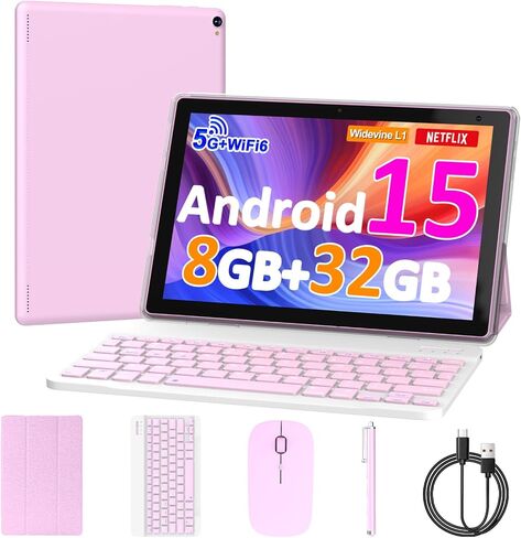 10 inch Android 15 Tablet, 8GB RAM 32GB ROM Powerful Quad-core CPU, 1280*800 Resolution Screen Tablet PC, 8MP Camera, 6000mAh Battery Computer, 2 in 1 Tablets with Keyboard, Case, Mouse, Stylus Laptop in Saudi Arabia