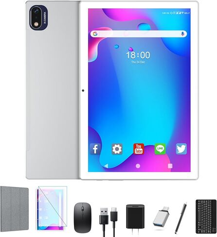 Tablet, 2025 Latest 10 inch Android 14 Tablet, MTK8183 Octa-Core, 16GB 128GB 1TB Expansion, 2.4/5G WiFi, 21MP Camera, Gemini AI 2.0, Tablets with Keyboard, Mouse, Case etc in Kuwait
