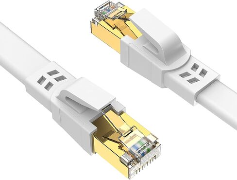 كابل إيثرنت CAT8 بطول 2.5 متر، كابل إنترنت مسطح محمي عالي السرعة، مقاوم للطقس S/FTP مقاوم للأشعة فوق البنفسجية لجهاز التوجيه/الألعاب/المودم - أبيض in Saudi Arabia