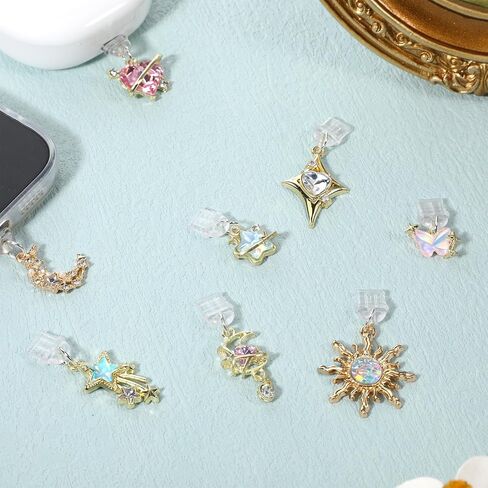 8Pcs Dust Plug Charms Star Sun Moon Butterfly Heart Design Type C Anti-Dust Cover Aesthetic Charging Ports Plug Protector Accessories Compatible with USB C Devices for Women Phone Reader Decor in Saudi Arabia