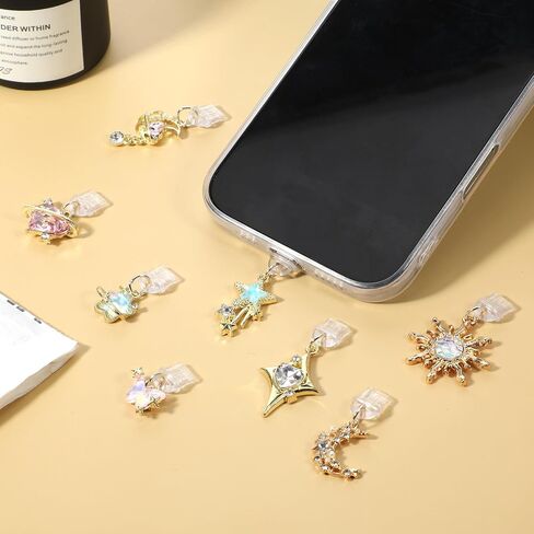 8Pcs Dust Plug Charms Star Sun Moon Butterfly Heart Design Type C Anti-Dust Cover Aesthetic Charging Ports Plug Protector Accessories Compatible with USB C Devices for Women Phone Reader Decor in Saudi Arabia