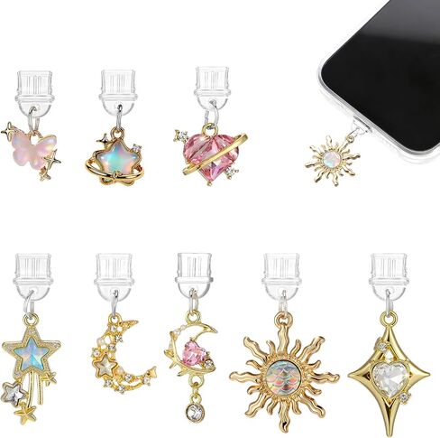 8Pcs Dust Plug Charms Star Sun Moon Butterfly Heart Design Type C Anti-Dust Cover Aesthetic Charging Ports Plug Protector Accessories Compatible with USB C Devices for Women Phone Reader Decor in Saudi Arabia