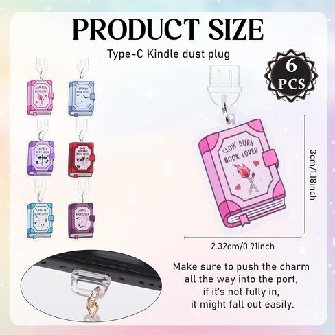 Bookish Dust Plug Charm - 6Pack Fantasy Book Lover Design Type C Dustplug Accessories for Kindle, Cute Aesthetic E-Reader&Phone Charging Port Cover, Gift for Women Men Booklovers in Saudi Arabia