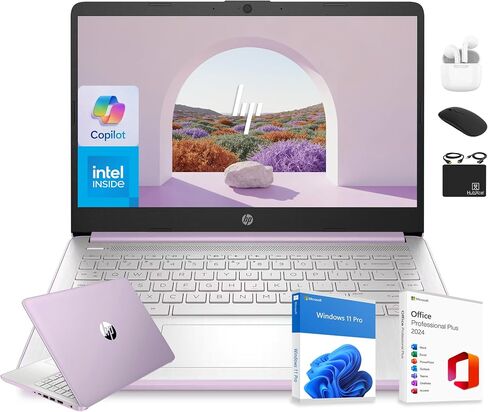 HP 14" Flagship Laptop 2025 AI-Powered Computer, Office Lifetime, Student Business, 4-Core Intel CPU, 16GB RAM 628GB Storage (128GB UFS+ 500GB Ext), Long Battery HubxcelAccessory Win 11 Pro Lavender in Saudi Arabia