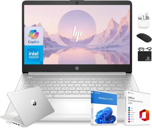 HP 14" Flagship Laptop 2025 AI-Powered Computer, Office Lifetime, Student Business, 4-Core Intel CPU, 16GB RAM 628GB Storage (128GB UFS+ 500GB Ext), Long Battery HubxcelAccessory Win 11 Pro Lavender in Saudi Arabia