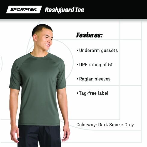 SPORT-TEK Unisex Rashguard Tee | Sun Protection T-Shirt for Men & Women, Lightweight Clothing for Water Sports in Saudi Arabia