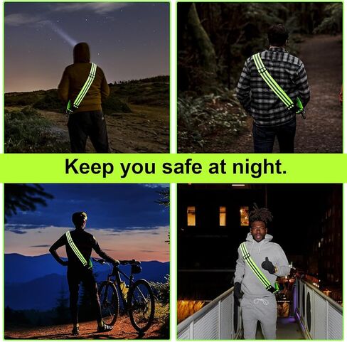 قطعتان من الوشاح العاكس، معدات الجري مع حزام عالي الوضوح، سترة عاكسة للسلامة أثناء المشي ليلاً، وشاح خفيف عاكس قابل للتعديل للنساء والرجال والجري والمشي وركوب الدراجات في الليل in Kuwait