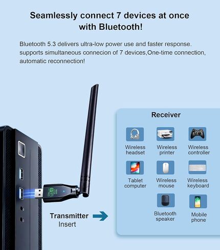 AX900Mbps USB WiFi 6 & Bluetooth Adapter for Desktop PC,5dBi Gain Antenna Wireless Transceiver,BT5.3(EDR+BLE),Dual Band (2.4GHz+5GHz),Plug-and-Play for Desktop/Laptop/Printers (Win 7/10/11) in Saudi Arabia