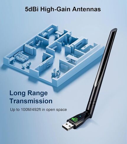 AX900Mbps USB WiFi 6 & Bluetooth Adapter for Desktop PC,5dBi Gain Antenna Wireless Transceiver,BT5.3(EDR+BLE),Dual Band (2.4GHz+5GHz),Plug-and-Play for Desktop/Laptop/Printers (Win 7/10/11) in Saudi Arabia
