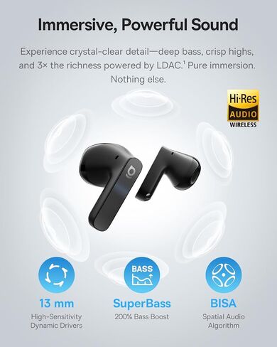 Baseus BS1 NC Semi-in-Ear True Wireless Noise Cancelling Earbuds with Adaptive Hybrid ANC, Hi-Res Audio (LDAC), 40H Playtime, 4g Ultra-Lightweight Fit, 6-Mic AI Clear Call, Bluetooth 6.0 (Black) in Saudi Arabia