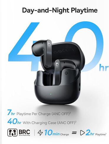 Baseus BS1 NC Semi-in-Ear True Wireless Noise Cancelling Earbuds with Adaptive Hybrid ANC, Hi-Res Audio (LDAC), 40H Playtime, 4g Ultra-Lightweight Fit, 6-Mic AI Clear Call, Bluetooth 6.0 (Black) in Saudi Arabia