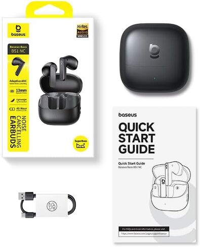 Baseus BS1 NC Semi-in-Ear True Wireless Noise Cancelling Earbuds with Adaptive Hybrid ANC, Hi-Res Audio (LDAC), 40H Playtime, 4g Ultra-Lightweight Fit, 6-Mic AI Clear Call, Bluetooth 6.0 (Black) in Saudi Arabia