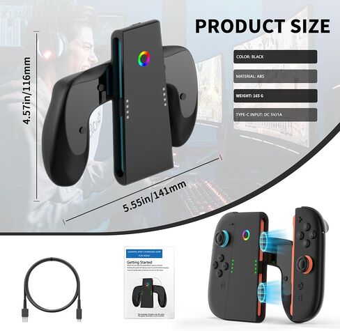 مقبض شاحن YUYIU مناسب لملحقات Nin-tendo Switch 2، مقبض Switch 2 مع كابل شحن USB، الشحن أثناء اللعب، سهل التركيب والإزالة (بدون بطارية) (أسود) in Kuwait
