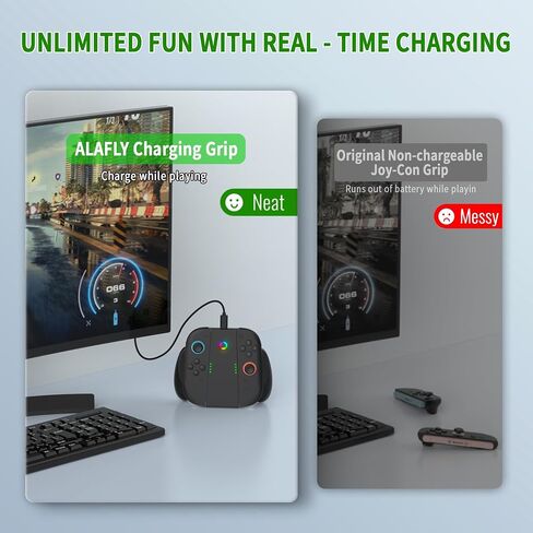 مقبض شاحن YUYIU مناسب لملحقات Nin-tendo Switch 2، مقبض Switch 2 مع كابل شحن USB، الشحن أثناء اللعب، سهل التركيب والإزالة (بدون بطارية) (أسود) in Kuwait