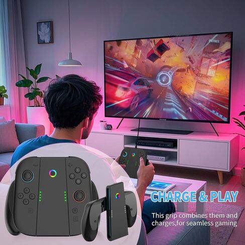 مقبض شاحن YUYIU مناسب لملحقات Nin-tendo Switch 2، مقبض Switch 2 مع كابل شحن USB، الشحن أثناء اللعب، سهل التركيب والإزالة (بدون بطارية) (أسود) in Kuwait