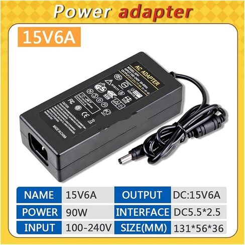 Power Adapter AC 100-240V to DC 15V 6A Jack 5.5mm x 2.5mm(EU Plug) in Saudi Arabia