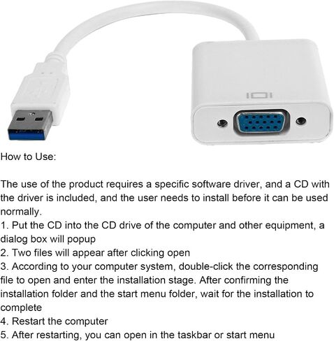 كابل محول USB3.0 إلى VGA HD 1080P لأجهزة الكمبيوتر المحمول 10، حل متعدد العرض للشاشات وأجهزة التلفزيون - مادة ABS (أبيض) in Kuwait