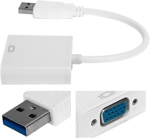 كابل محول USB3.0 إلى VGA HD 1080P لأجهزة الكمبيوتر المحمول 10، حل متعدد العرض للشاشات وأجهزة التلفزيون - مادة ABS (أبيض) in Kuwait