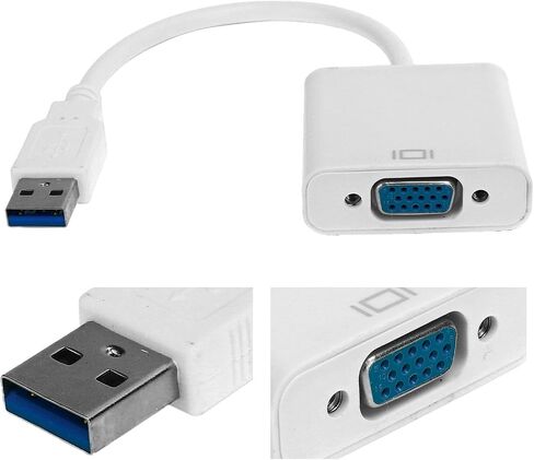 كابل محول USB3.0 إلى VGA HD 1080P لأجهزة الكمبيوتر المحمول 10، حل متعدد العرض للشاشات وأجهزة التلفزيون - مادة ABS (أبيض) in Kuwait