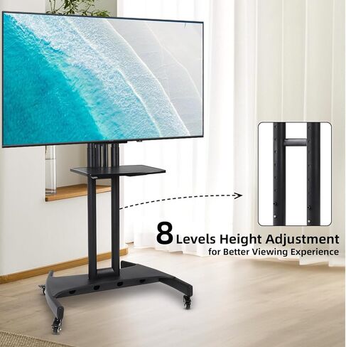 Rolling TV Stand，Mobile TV Cart with Adjustable Shelf，Portable Mobile TV Stand for 32-75 Inch TVs，132 LBS Weight Capacity， Suitable for Living Room/Bedroom/Office in Saudi Arabia
